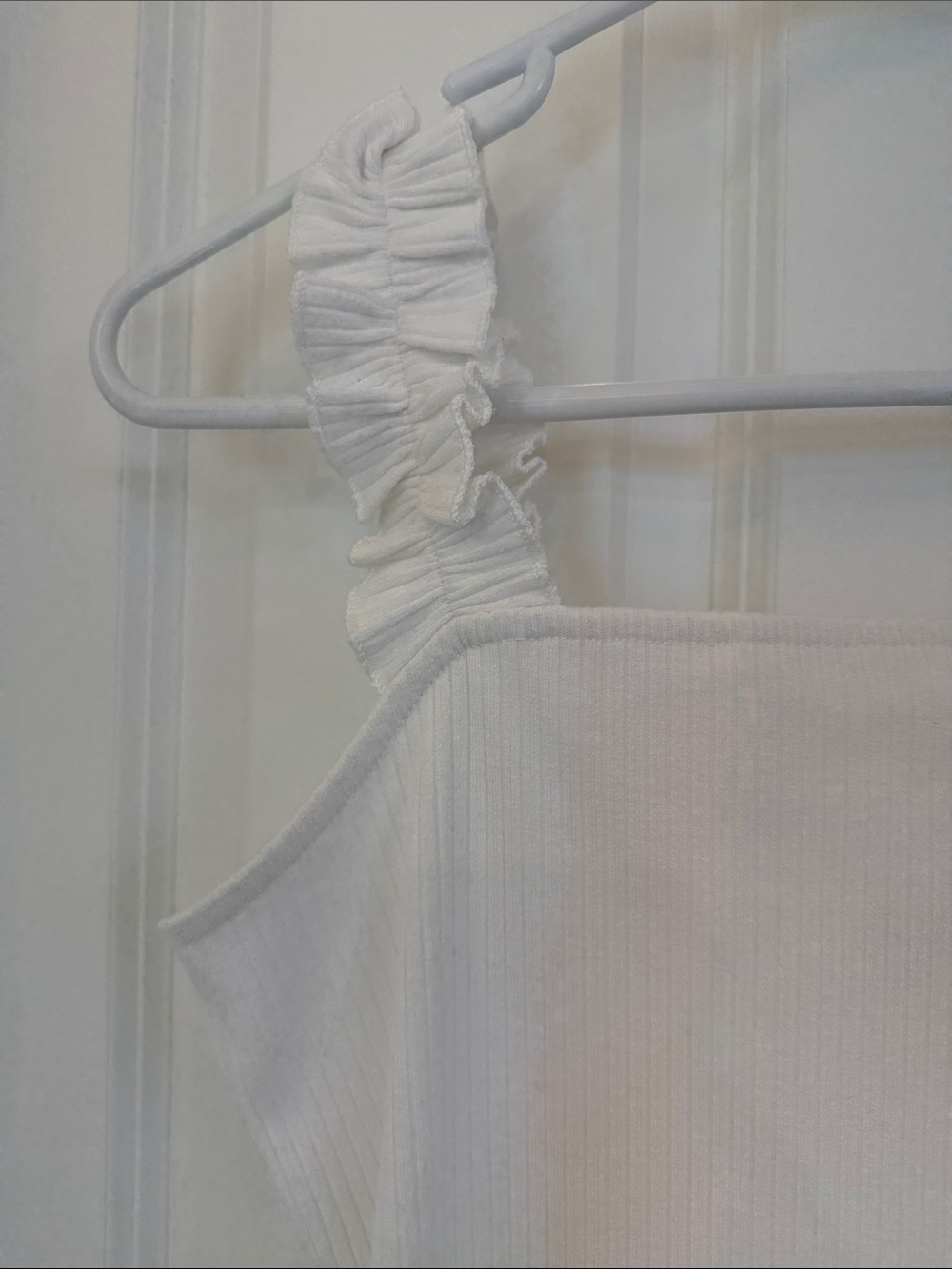 3/$20 Ruffled Strap Ribbed Camisole Tank Top - White - Picture 2 of 3